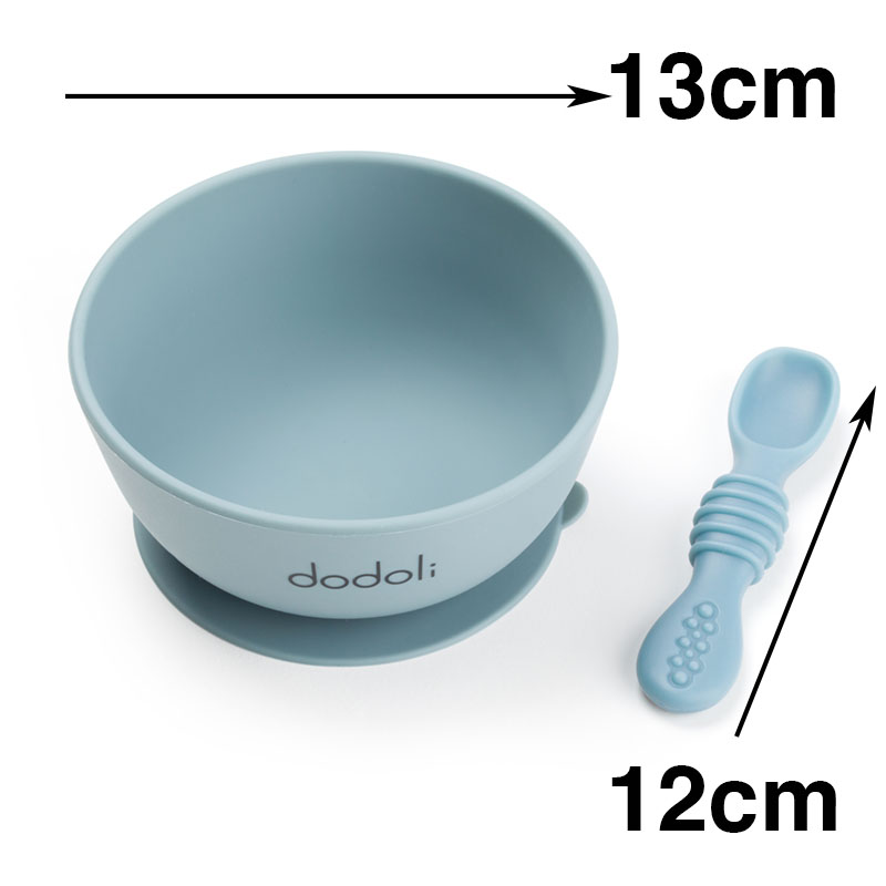 Dodoli Silikónová miska s prísavkou a lyžičkou pre deti a bábätká – bez BPA, 300 ml – Šedomodrá 1